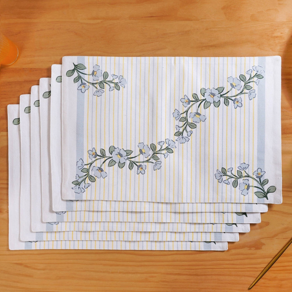 Azzurro Printed Cotton Mat And Napkin Set Of 12 Nestasia