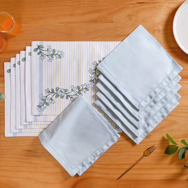 Azzurro Printed Cotton Mat And Napkin Set Of 12 Nestasia