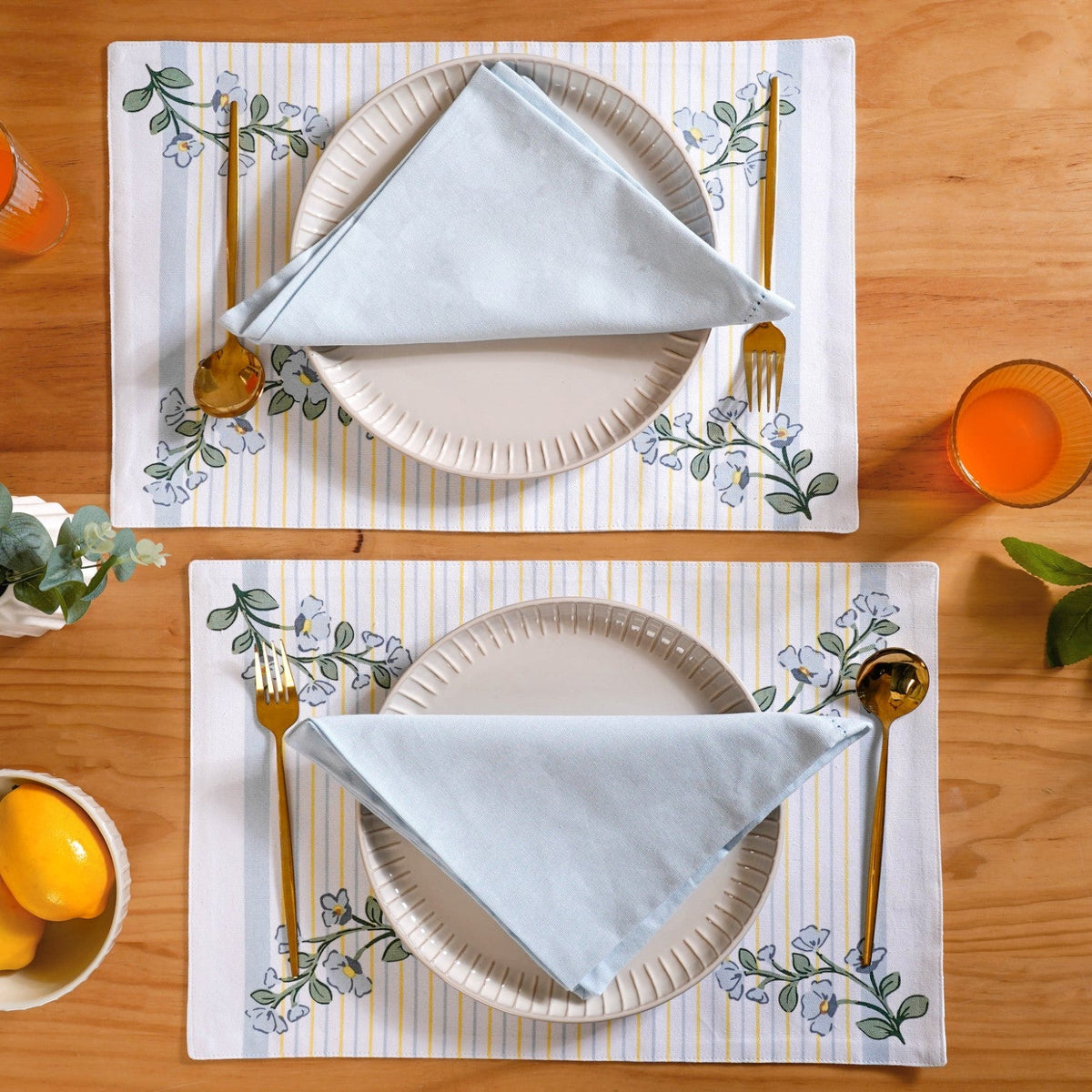 Azzurro Printed Cotton Mat And Napkin Set Of 12 Nestasia