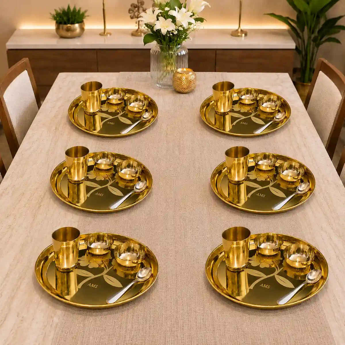 Brass Floral Thali/Dinner Set (990 Gram) Vedansh Craft