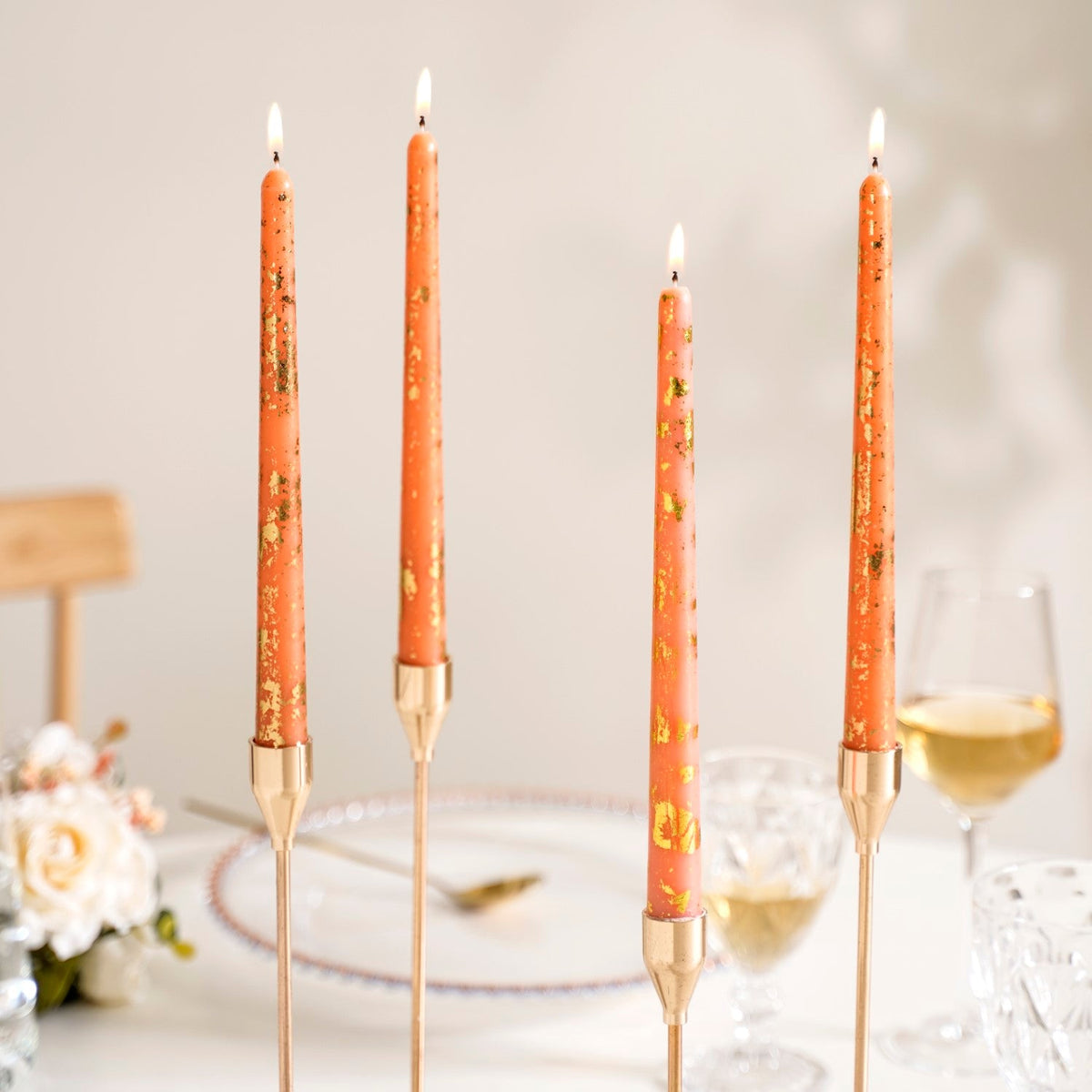Candle With Golden Flecks Peach Set Of 8 Nestasia