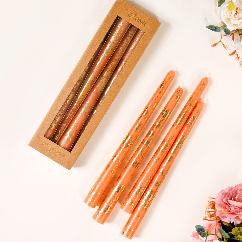 Candle With Golden Flecks Peach Set Of 8 Nestasia