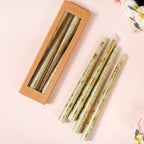 Taper Candles Sage Green With Gold Leaf Design Set Of 8 Nestasia