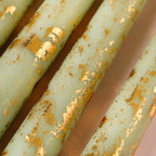 Taper Candles Sage Green With Gold Leaf Design Set Of 8 Nestasia