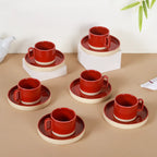 Chic Minimalist Tea Cup And Saucer Set Of 6 Maroon 100ml Nestasia