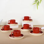 Chic Minimalist Tea Cup And Saucer Set Of 6 Maroon 100ml Nestasia