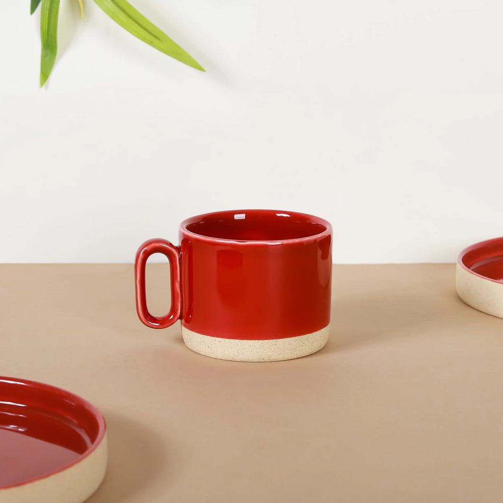 Chic Minimalist Tea Cup And Saucer Set Of 6 Maroon 100ml Nestasia