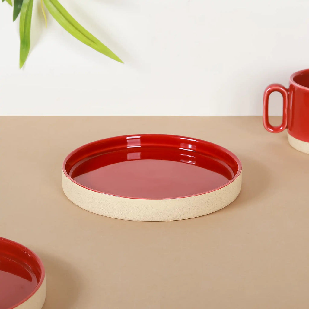 Chic Minimalist Tea Cup And Saucer Set Of 6 Maroon 100ml Nestasia