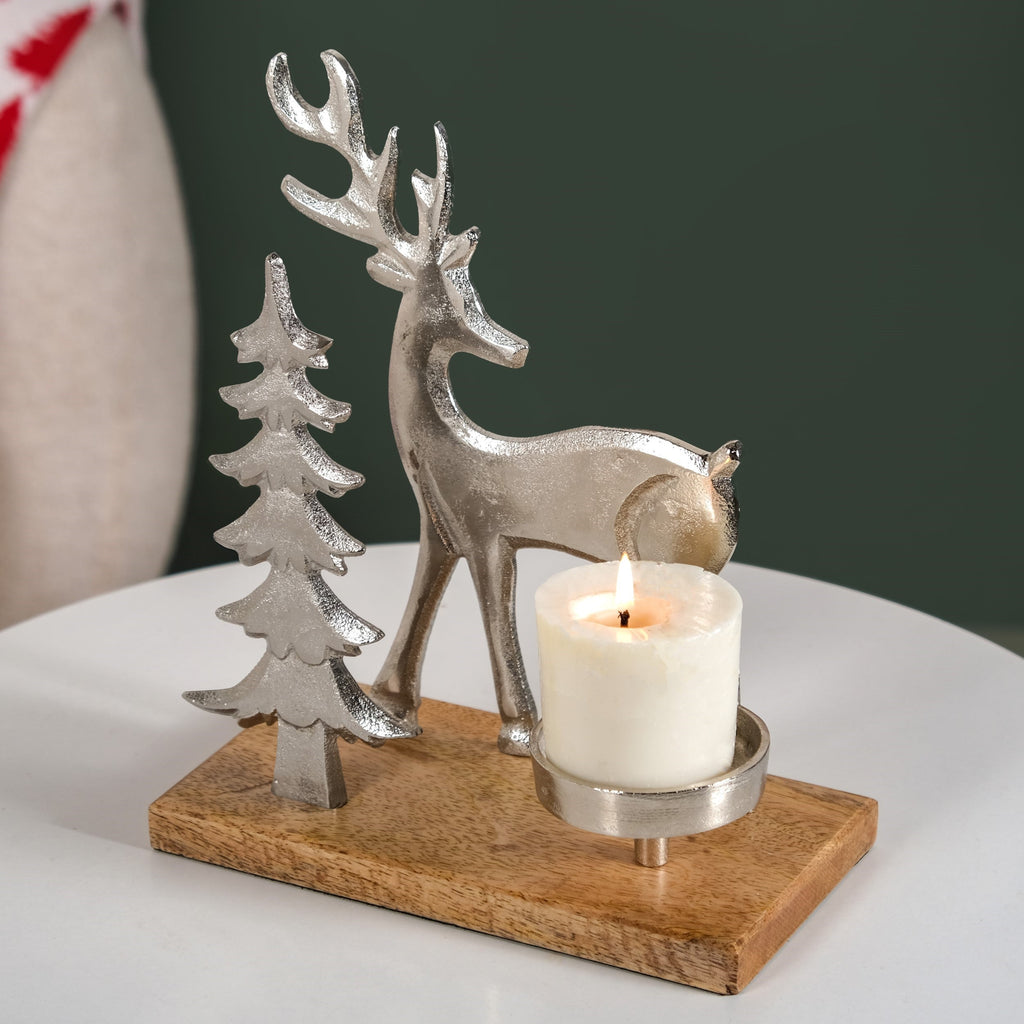 Christmas Tree And Reindeer Candle Holder Nestasia