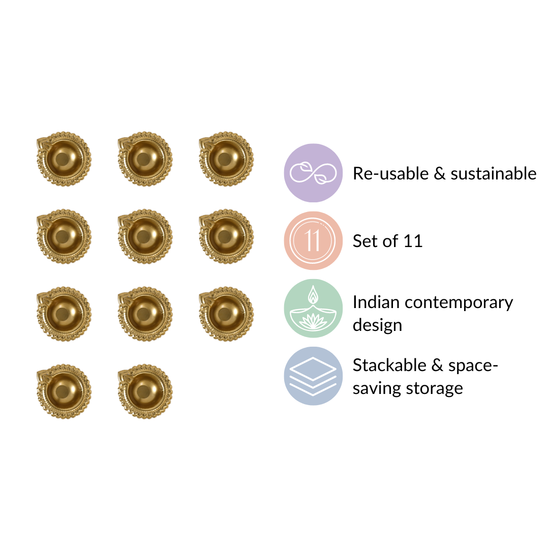 Decorative Tea Light Holder Gold Metal Reusable Set Of 11 Nestasia