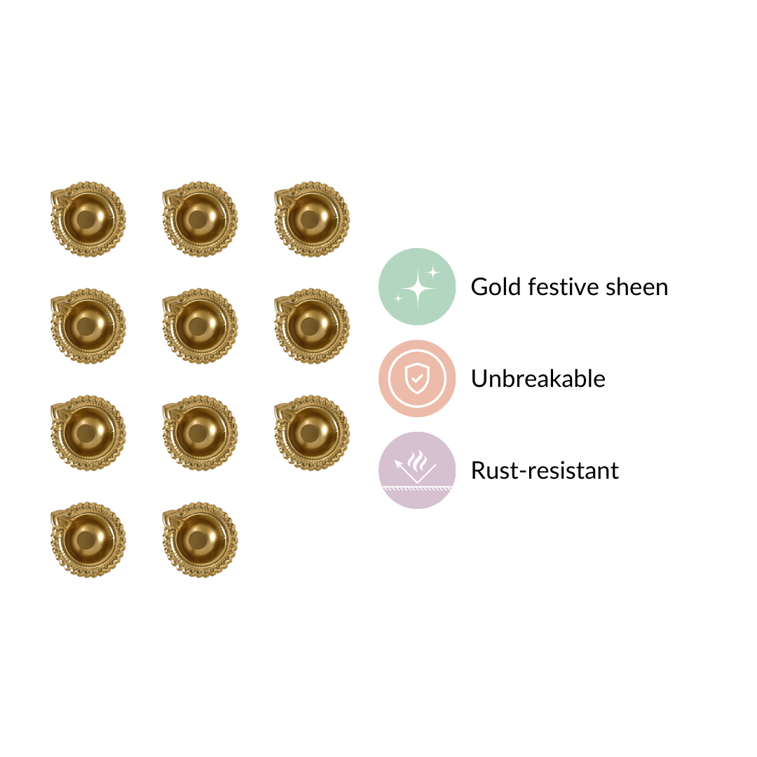 Decorative Tea Light Holder Gold Metal Reusable Set Of 11 Nestasia