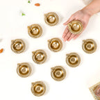 Decorative Tea Light Holder Gold Metal Reusable Set Of 11 Nestasia