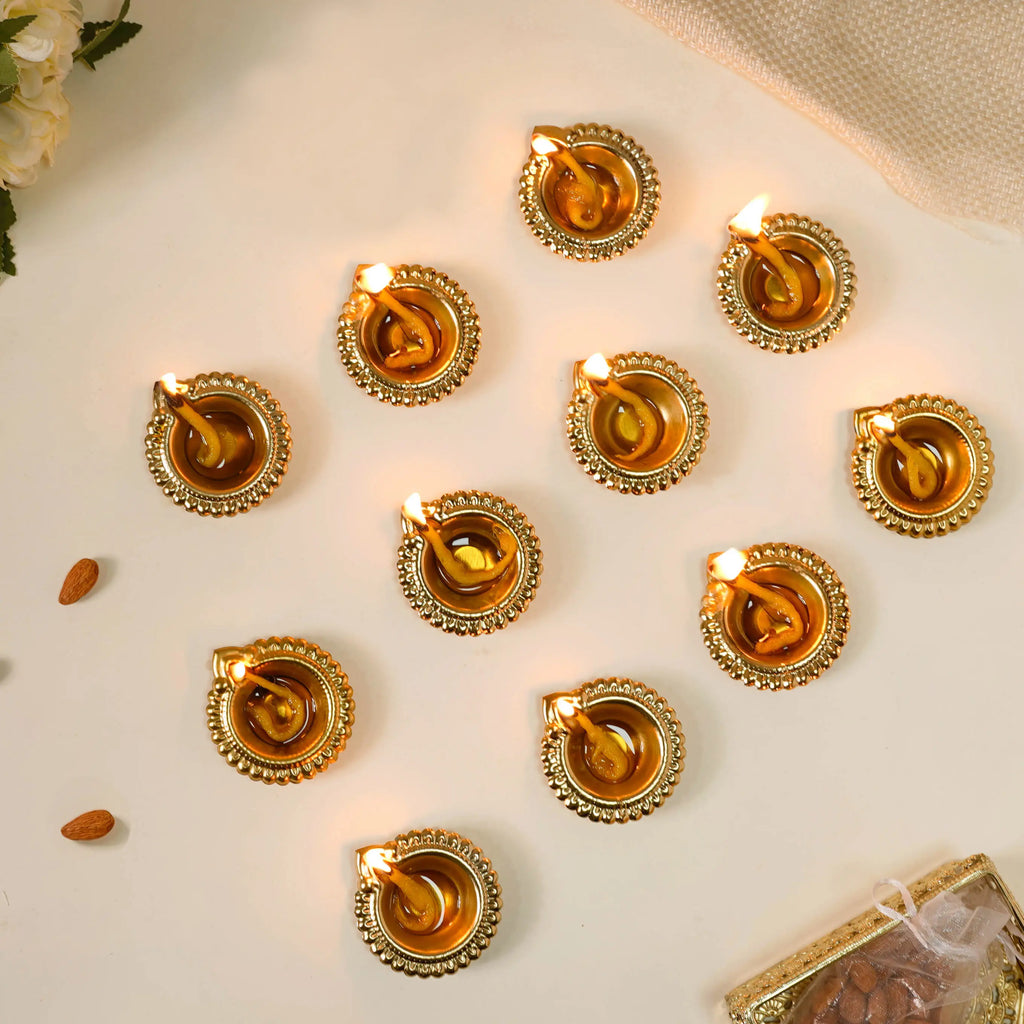 Decorative Tea Light Holder Gold Metal Reusable Set Of 11 Nestasia
