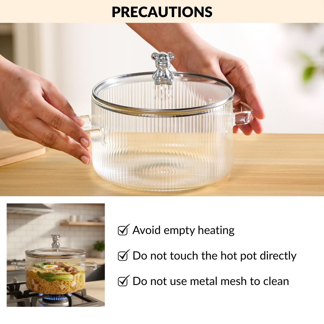 Bear Lid Borosilicate Glass Cooking Pot 1600ml Nestasia