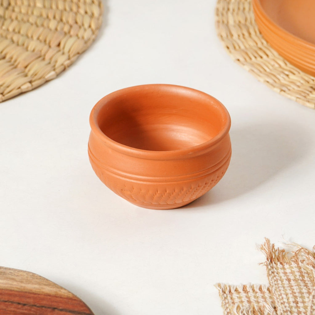 Artisanal Engraved Terracotta Bowls Set Of 6 170ml Nestasia