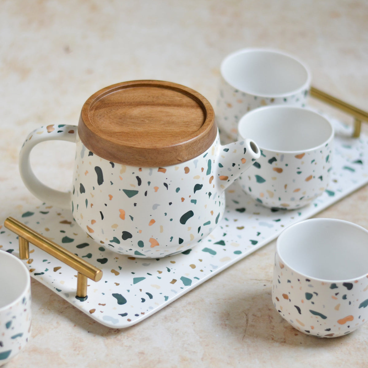 Terrazzo Tea Set With Tray Nestasia