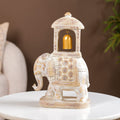 Decorated Elephant With Gold Bell Showpiece White Nestasia