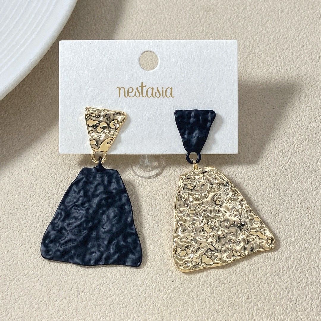 Textured Symmetry Black And Gold Earrings Nestasia