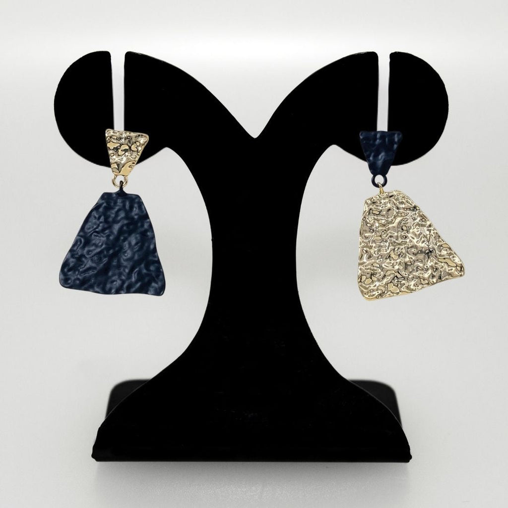 Textured Symmetry Black And Gold Earrings Nestasia