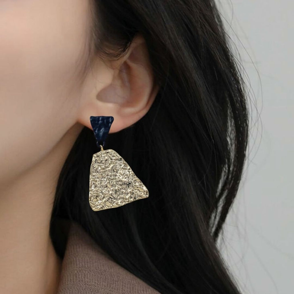 Textured Symmetry Black And Gold Earrings Nestasia