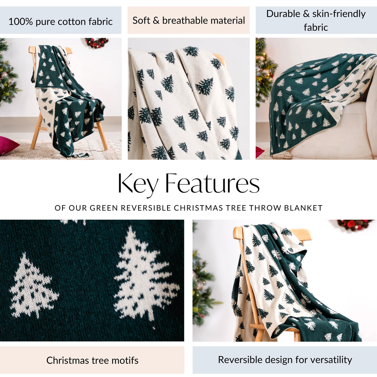 Green Reversible Christmas Tree Throw Blanket Nestasia