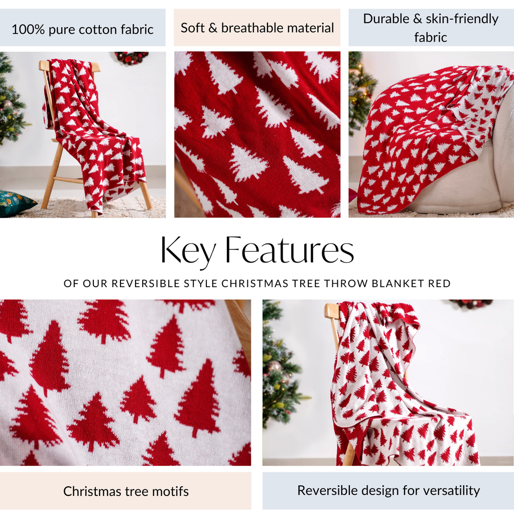 Reversible Style Christmas Tree Throw Blanket Red Nestasia