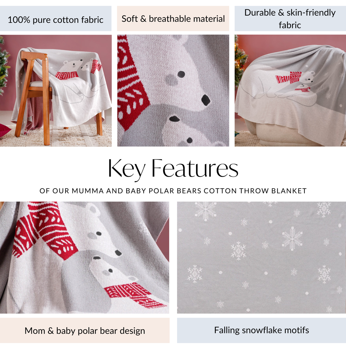 Mumma And Baby Polar Bears Cotton Throw Blanket Nestasia