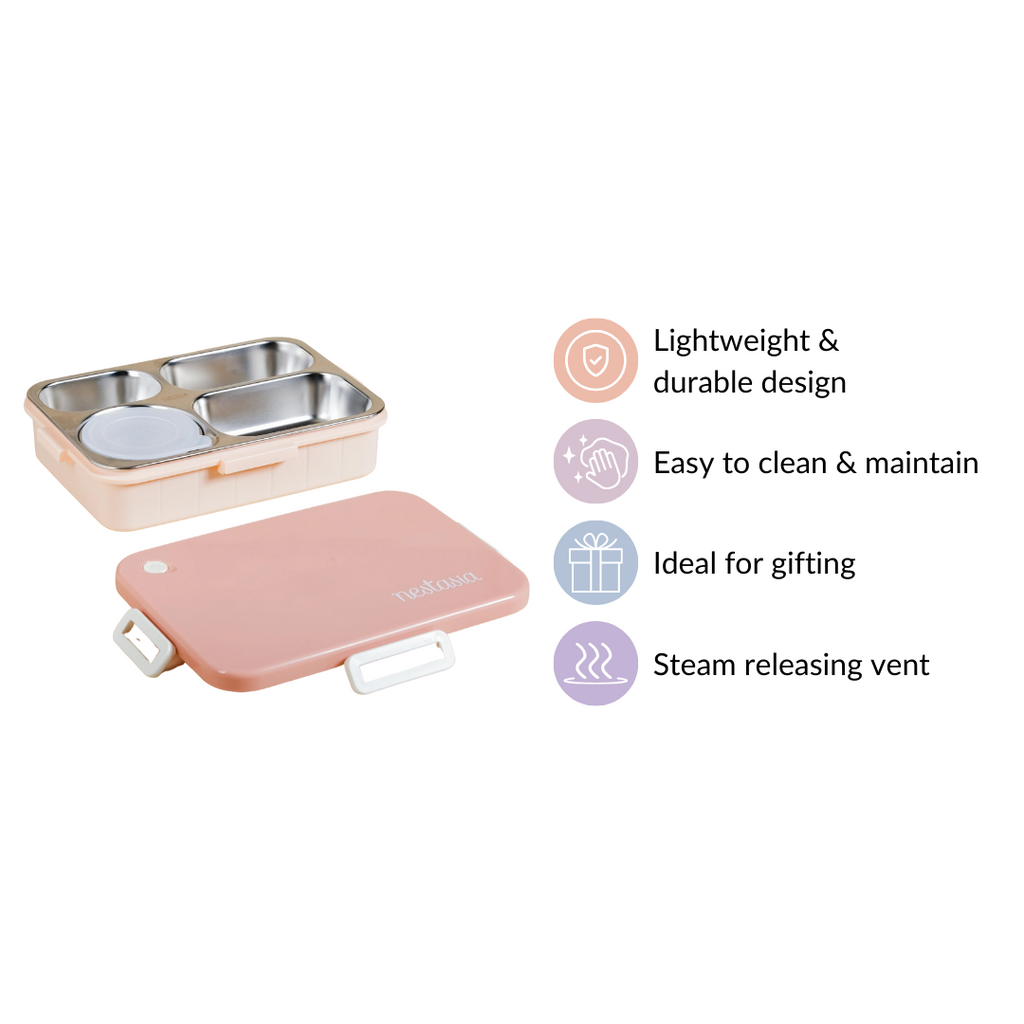 Lunch Box With 4 Compartments Pink 900ml Nestasia