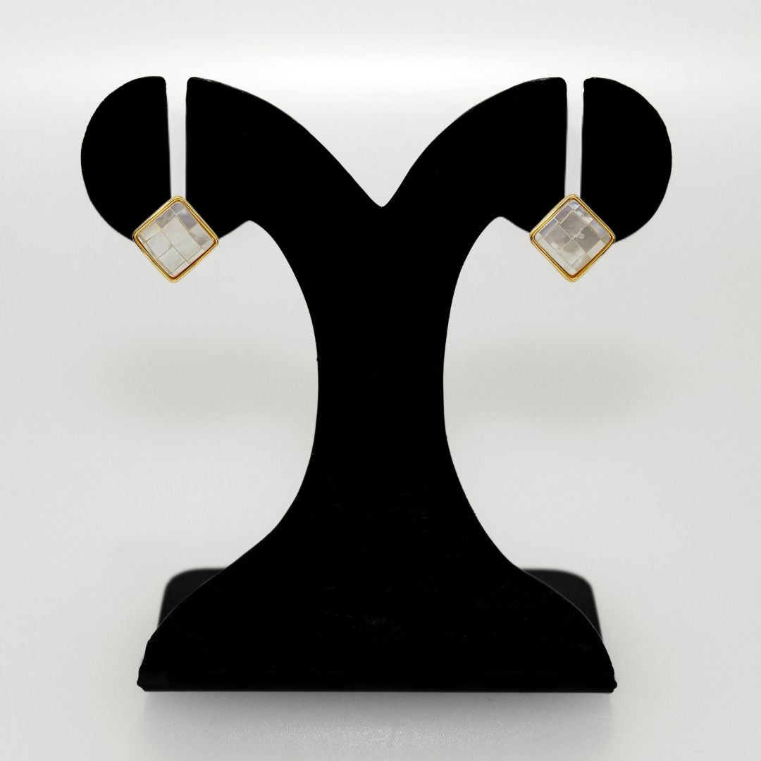 Tiled Pearl Square Studs Nestasia