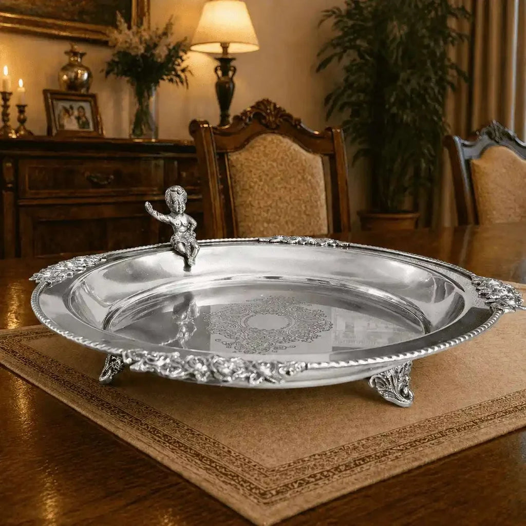Brass Round Serving Tray / Plate (11.5 Inch) Vedansh Craft