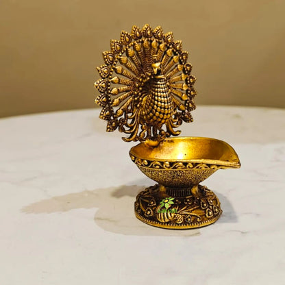 Brass Peacock Diya Oil Lamp for Pooja & Home Decor |Festival Gift Item|Premium Brass Peacock Diya for Puja  (Yellow, 3 Inches)