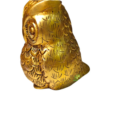 Brass Owl Showpiece Statue | Antique Style Metal Bird Decor for Home | Decorative Collectible Gift for Art & Bird Lovers (Yellow,4 Inches)