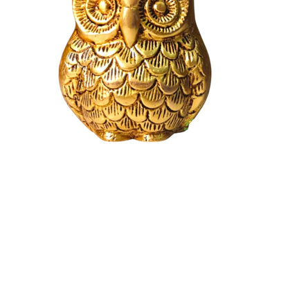 Brass Owl Showpiece Statue | Antique Style Metal Bird Decor for Home | Decorative Collectible Gift for Art & Bird Lovers (Yellow,4 Inches)