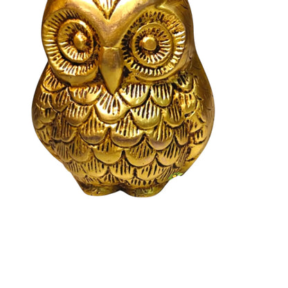 Brass Owl Showpiece Statue | Antique Style Metal Bird Decor for Home | Decorative Collectible Gift for Art & Bird Lovers (Yellow,4 Inches)