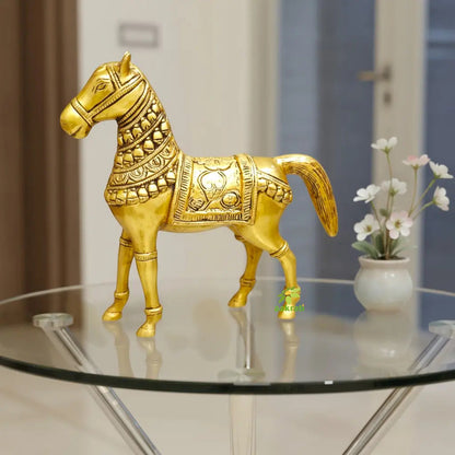 "Pure Brass Horse Statue Table Decor | "Premium Brass Horse Figurine | Table decor (Yellow 9 inch)