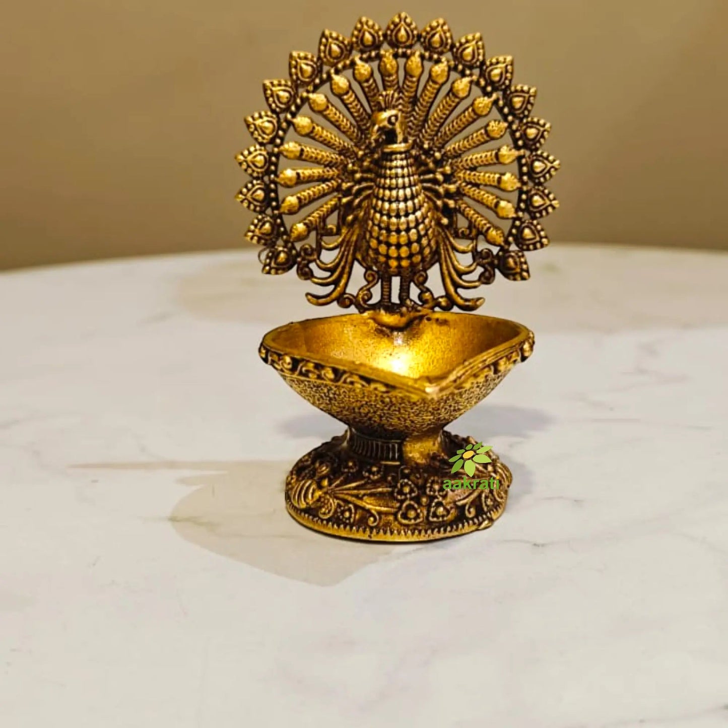 Brass Peacock Diya Oil Lamp for Pooja & Home Decor |Festival Gift Item|Premium Brass Peacock Diya for Puja  (Yellow, 3 Inches)
