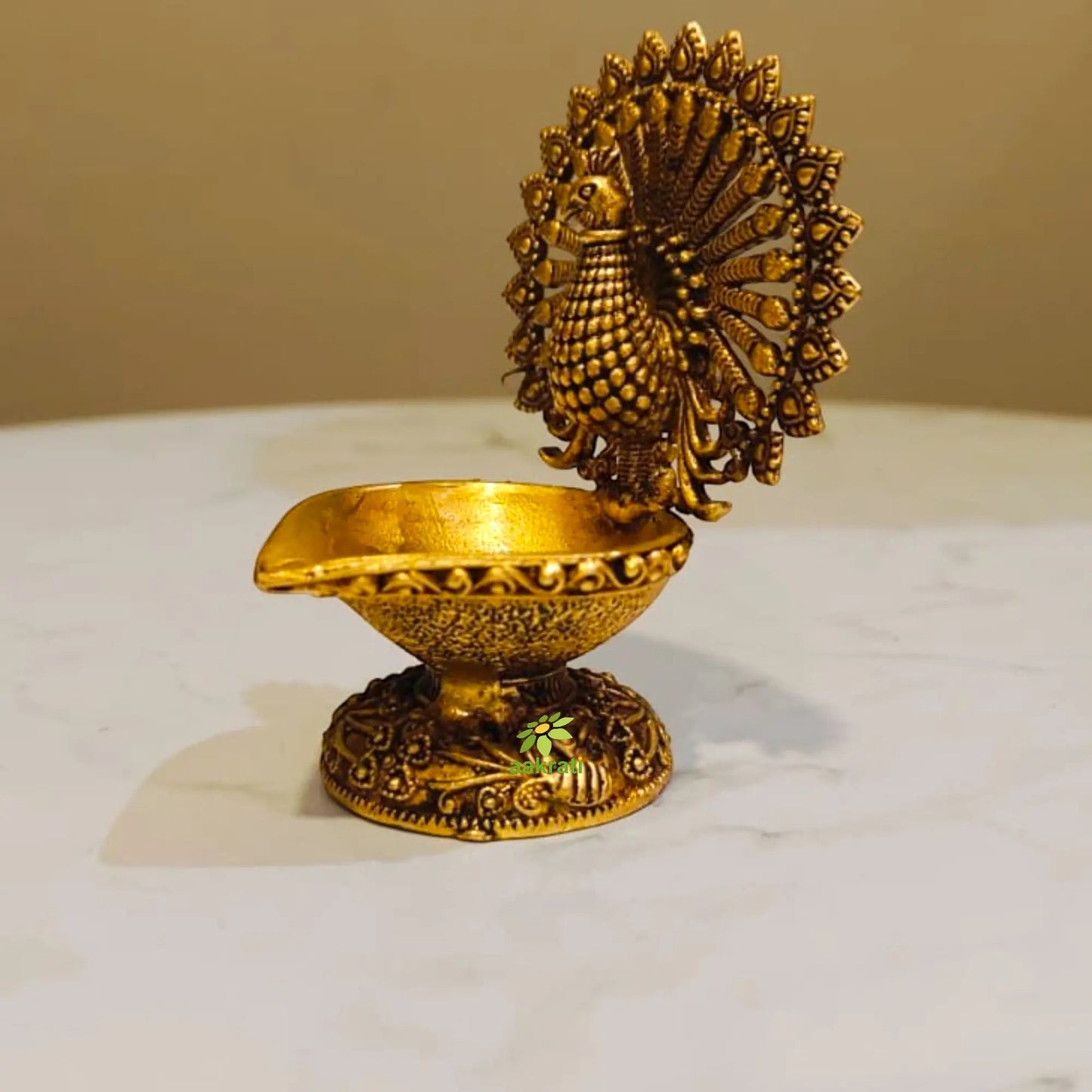 Brass Peacock Diya Oil Lamp for Pooja & Home Decor |Festival Gift Item|Premium Brass Peacock Diya for Puja  (Yellow, 3 Inches)
