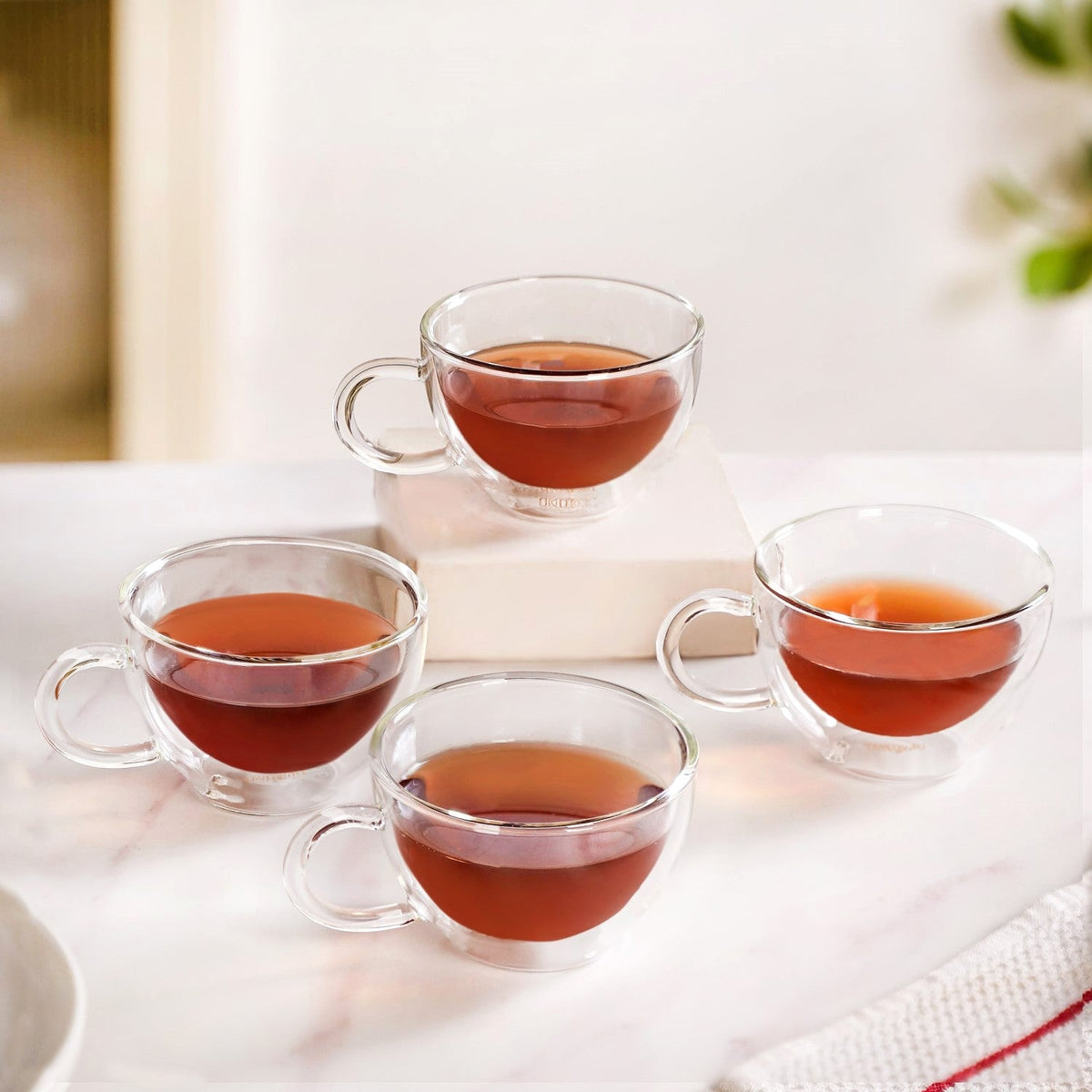 Cafe Style Glass Double Wall Tea Coffee Cup Set Of 4 190ml Nestasia