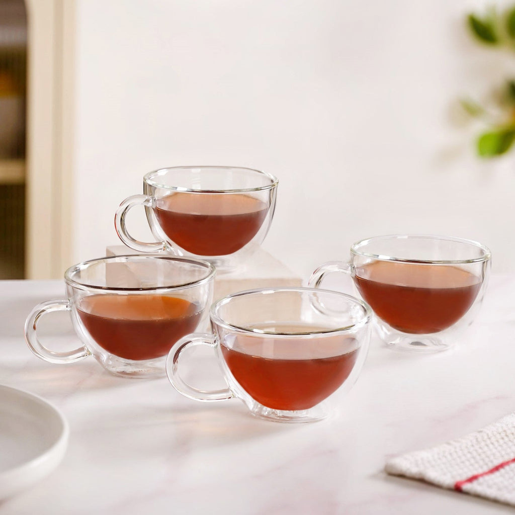 Cafe Style Glass Double Wall Tea Coffee Cup Set Of 4 190ml Nestasia