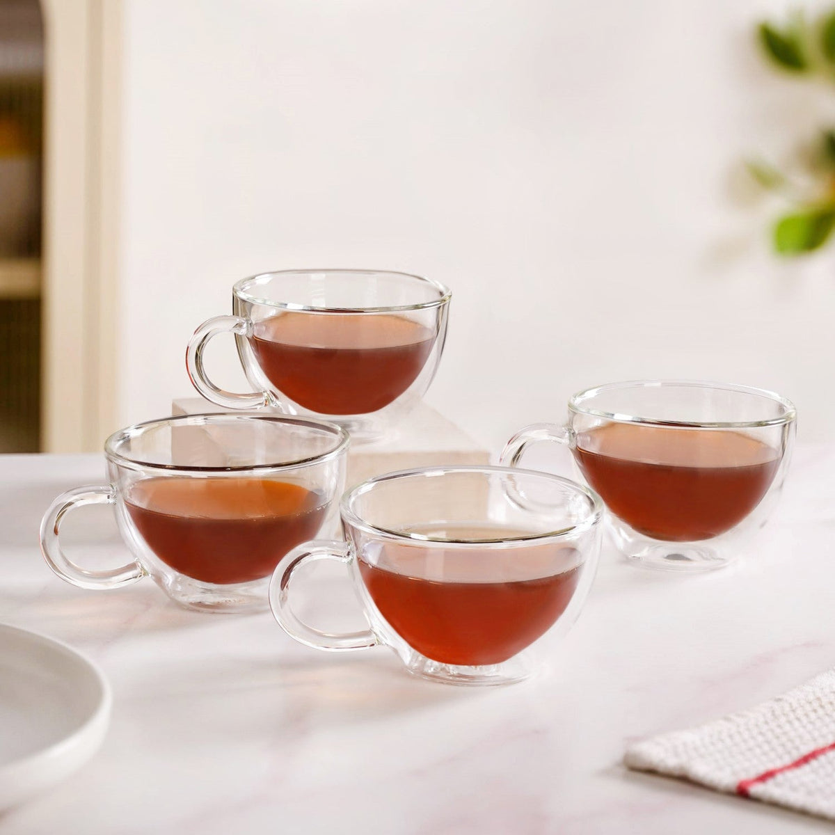 Cafe Style Glass Double Wall Tea Coffee Cup Set Of 4 190ml Nestasia