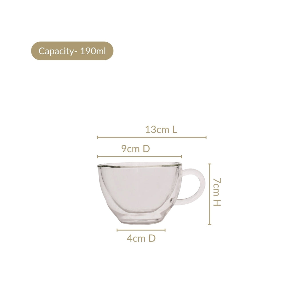 Cafe Style Glass Double Wall Tea Coffee Cup Set Of 4 190ml Nestasia