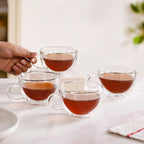 Cafe Style Glass Double Wall Tea Coffee Cup Set Of 4 190ml Nestasia