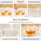 Square Base Whiskey Glass Set Of 6 250ml Nestasia