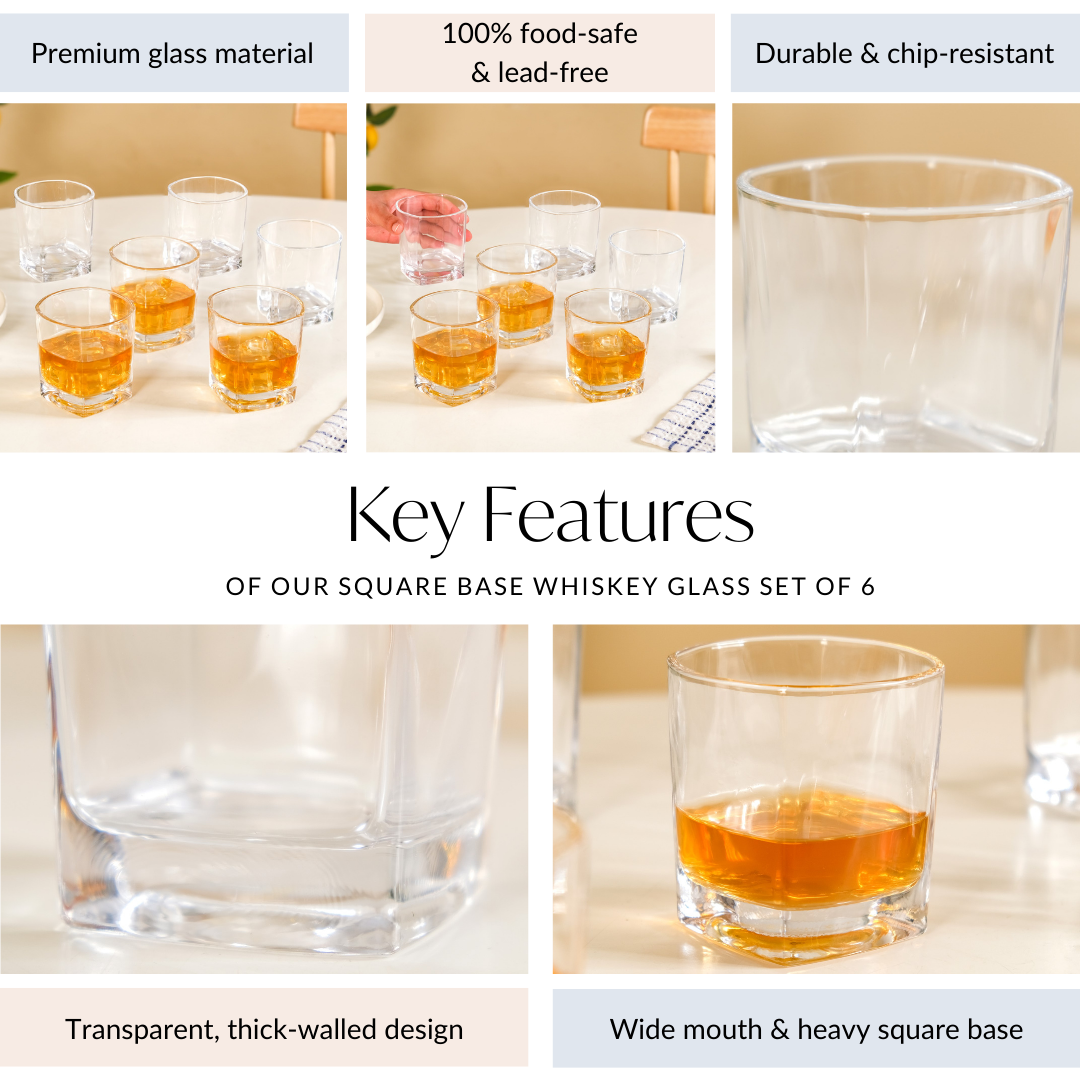 Square Base Whiskey Glass Set Of 6 250ml Nestasia