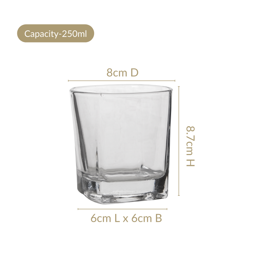 Square Base Whiskey Glass Set Of 6 250ml Nestasia