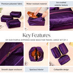 Purple Zippered Shoe Bags For Travel Large Set Of 3 Nestasia
