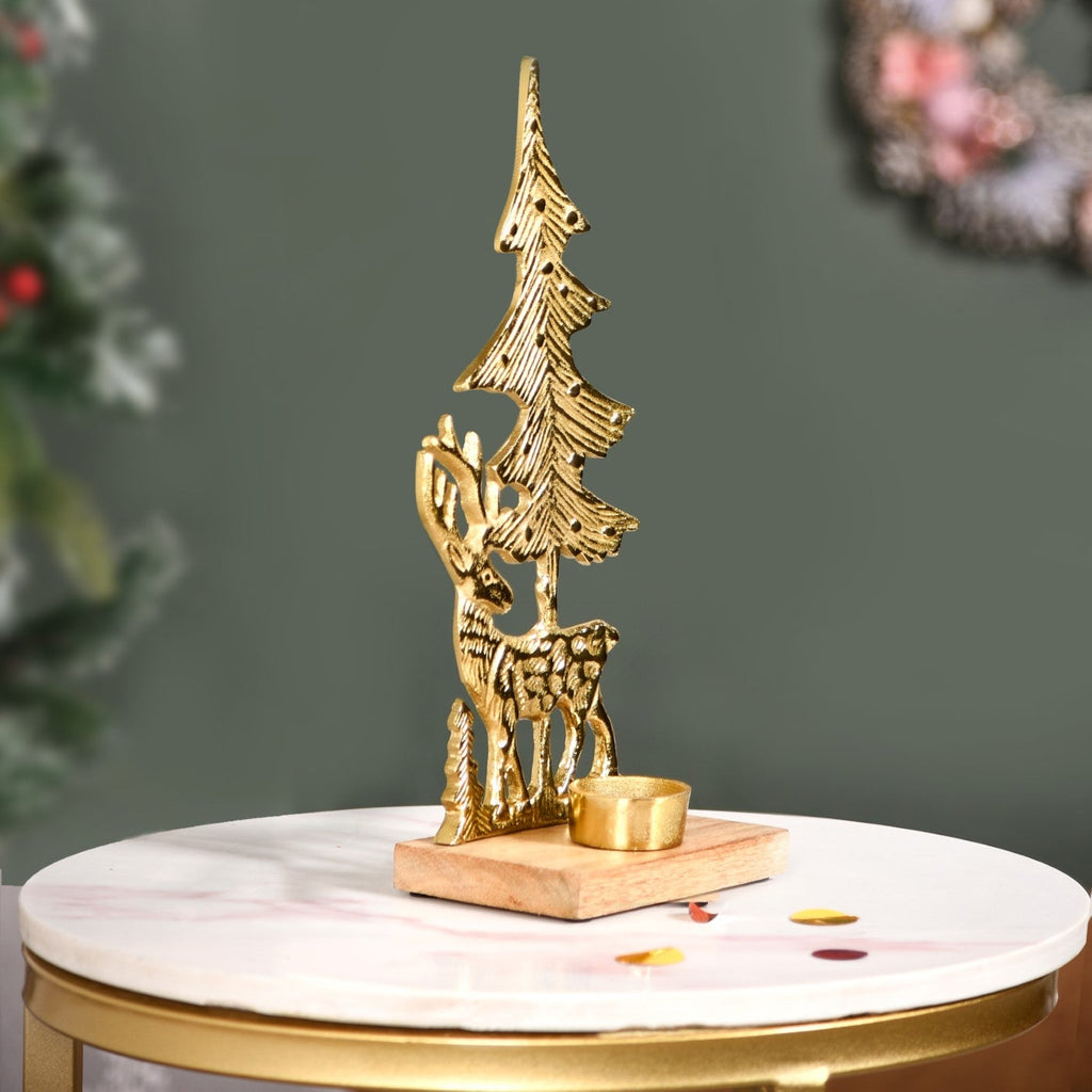 Gold Reindeer Showpiece With Tea Light Holder Nestasia