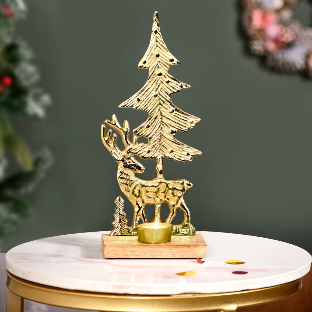 Gold Reindeer Showpiece With Tea Light Holder Nestasia