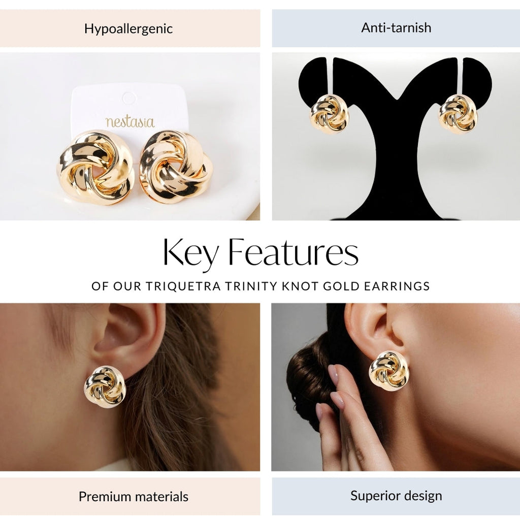 Triquetra Trinity Knot Gold Earrings Nestasia