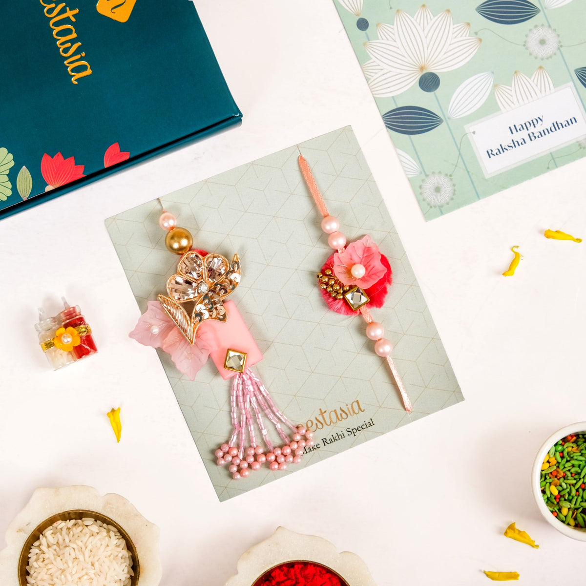 Pink Floral Rakhi And Lumba Gift Set Nestasia